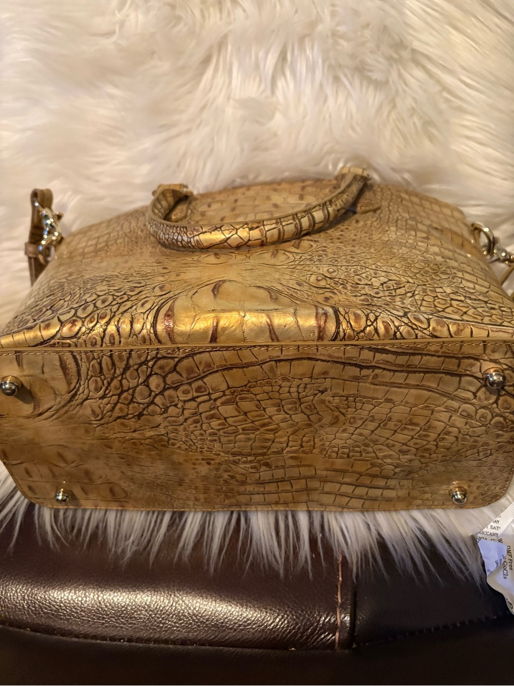 Brahmin Gold Croc-Embossed Satchel Handbag with Matching Wallet. New condition. - Picture 5 of 6